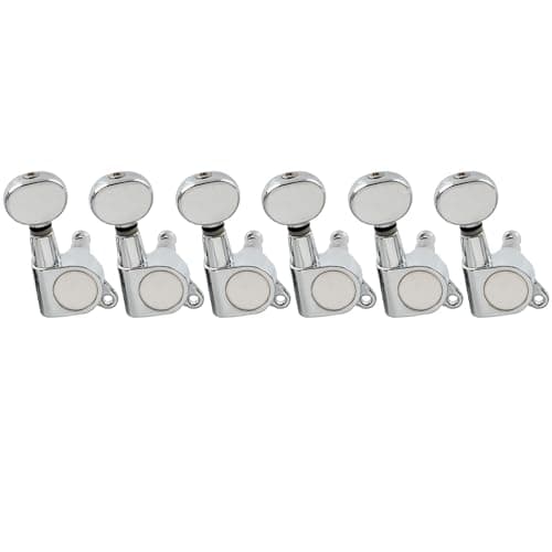 Musiclily Pro 6 en línea Tipo Cerrado Clavijas de Afinación Clavijero de Repuesto para Guitarra Fender Stratocaster Telecaster,Botón de Kidney Cromo
