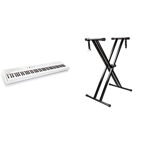 Alesis Recital White Teclado De Piano Digital De Color Blanco Con 88 Teclas Semi-Contrapesadas De Tamaño Completo + Rockjam Soporte De Teclado Ajustable Con Doble Refuerzo Y Con Correas De Bloqueo