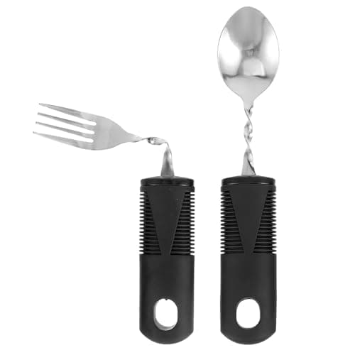 Cubiertos para Parkinson Seniors Discapacitados Juego de herramientas con cuchara tenedor para zurdos cuchara curvada mango engrosado para personas mayores artritis parkinson discapacitados