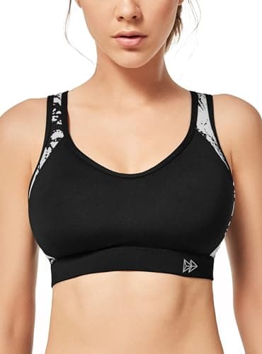 Yvette Sujetador Deportivo para Mujer con Alto Cruzado en la Espalda Impacto para Correr Yoga，Negro/impresión，95E