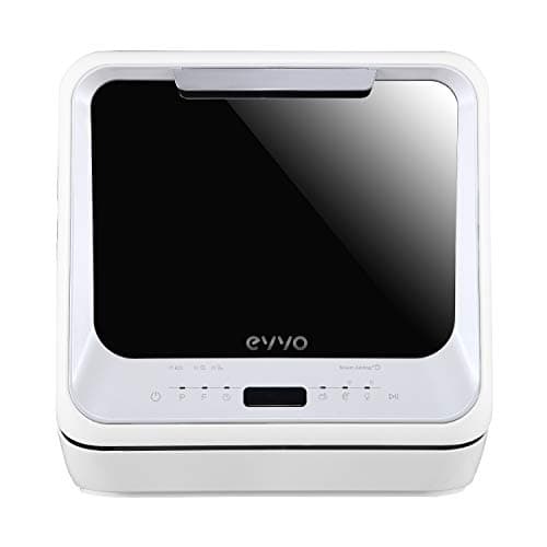 EVVO Lavavajillas Tamaño Pequeño, Compacto y Sin Instalación, Para Sobremesa o Encimera, 2 Servicios, 6 Pogramas, Secado Extra, Programa ECO, Programa Autolavado, Inicio Diferido, Mini D Trip (Blanco)