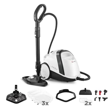 Polti Vaporetto Smart 120, Limpiador a Vapor con Caldera, 4 Bares de Presión, Potencia Máxima 1500 W, Depósito Extraíble de 2 L, Calentamiento en 2 Minutos, 14 Accesorios incluidos, Blanco y Negro