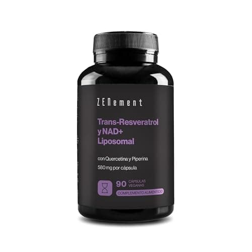 Trans-Resveratrol & NAD+ Liposomal, con Quercetina y Piperina, 580 mg por Cápsula, 90 Cápsulas - Antiedad y Activador de Sirtuinas - Zenement