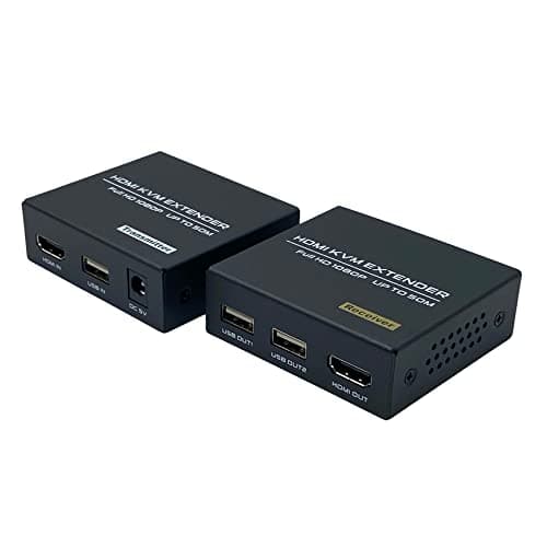 DGODRT Extensor HDMI USB, KVM Extender Transmisión de 50m/165ft sobre un Cable Ethernet Cat5e/6/7, Soporte 1080p@60Hz, EDID, Salida del Bucle, Control de Teclado y Mouse