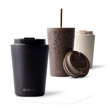MAMEIDO Termo Cafe 350ml - Vaso Termico Antigoteo, Taza Termica acero inox sin BPA, Vaso Termo Cafe para llevar (Rich Black, 0,35l)