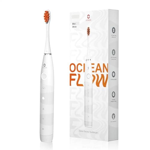 Cepillo de dientes eléctrico sónico Oclean Flow, 180 días de duración, 76000 Movimientos por minuto, 5 Modos, IPX7 Impermeable y Temporizador, Cabezal de Cepillo DuPont™，Blanco