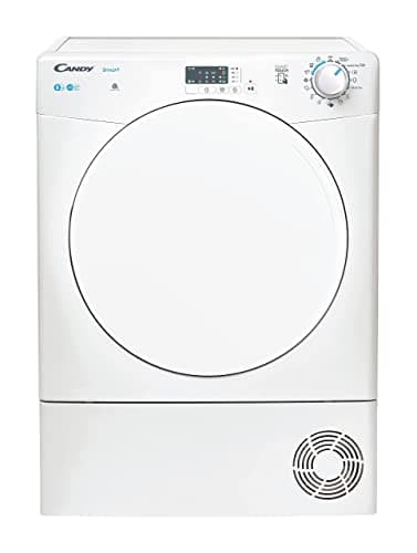 Candy Smart CSE C8LF-S, Secadora Condensación, 8KG, Bomba Calor, Digital y Mandos, Tecnología NFC, 14 Ciclos, Depósito Condensación Zócalo, Planchado Fácil, Inicio 3-6-9H, Instalación Columna, Blanco