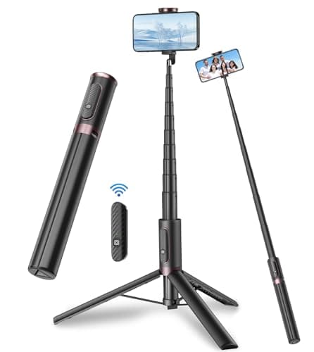 TONEOF 170cm Palo Selfie Tripode para Movil，Tripode Movil Extensible Rotacion Trípode Teléfono Flexible con Inalámbrico con Control Remoto Compatible con iPhone y Android Teléfono-Negro