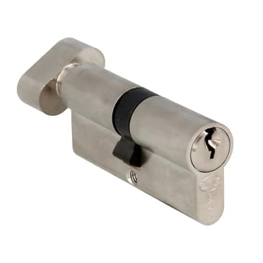 Amig - Cilindro de seguridad con muletilla | Cerradura para puertas | Bombín de Alta Seguridad | Incluye 3 llaves | Leva Larga | Plateado | Medidas: 70 (35-35 mm)