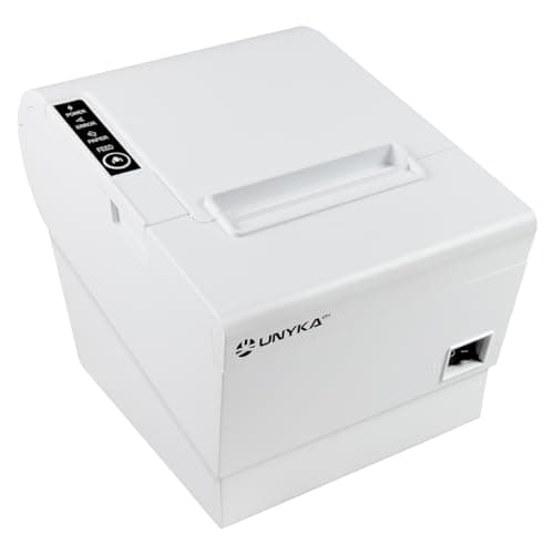 Unykach Impresora Térmica de Tickets POS5 UK56009W Blanca con Botones Superiores, Conexiones USB, RJ12, RJ11 y LAN, Compatible con Windows, JPOS, OPOS, Linux, Android y Mac