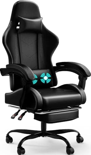 Devoko Silla Gaming con Masajeador, Silla Oficina con Reposapiés, Silla Juego de Carreras con una Carga de 150 kg, Respaldo Ajustable Alto Silla Ergonomica de Juegos Reclinable 90-135° (Negro)