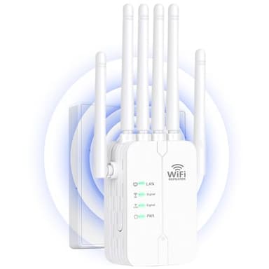 Repetidor WiFi,Amplificador señal WiFi Potente,6 Antenas,2 Puertos LAN,Cobertura Total de 360°,Cobertura de hasta 11800Sq.Ft,repetidor WiFi Largo Alcanc,para oficinas y hogares,Easy Set up (ZJ610)