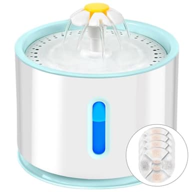AQXONG Bebedero para Gatos 2.4L con Cuatro Filtros de Carbón Activado, Fuente de Agua para Mascotas Ultra Silenciosa con luz LED - Sistema de Filtración Cuádruple, Tres Modos de Flujo de Agua
