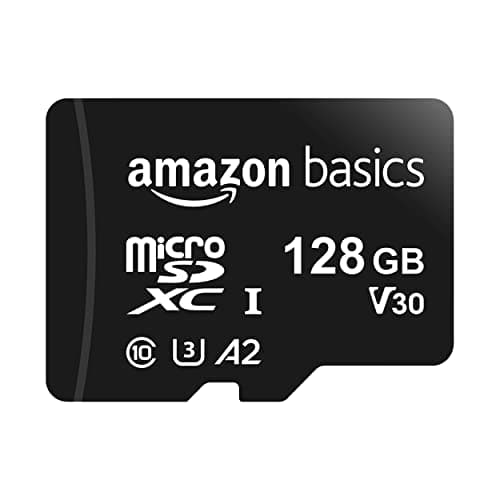 Amazon Basics - MicroSDXC, 128 GB, con Adaptador SD, A2, U3, velocidad de lectura hasta 100 MB/s, Negro