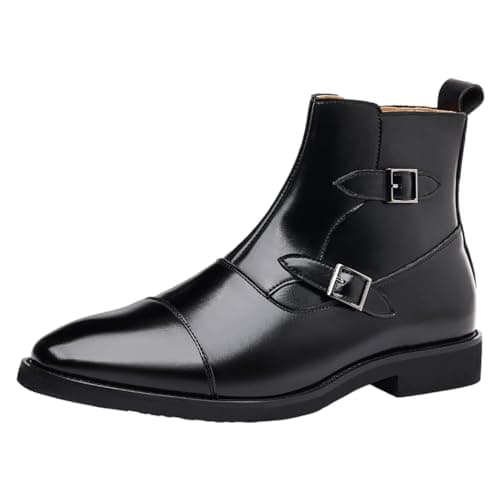 Jamron Hombre Elegante Botines de Punta con Hebilla Cremallera Cuero Sintética Botas de Vestir Negro SN0711146 EU42