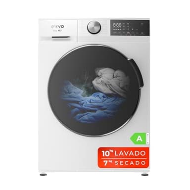 EVVO Lavadora secadora 10 kg + 7 kg, Vapor, Motor Inverter, Lavado y Secado en 1 Hora, Tambor ePROTECT, Smart LOAD, 1400 rpm, Clase energética A, Carga Frontal, Nova (10/7kg, Blanco)