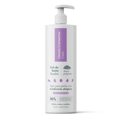 GREEN CORNERSS CARE - Gel de baño de arroz púrpura | 400 ml | 96% Natural | Apto para pieles con Dermatitis Atópica | Con Postbióticos | Perfecto para Toda la Familia, Apto en Menores de 3 Años
