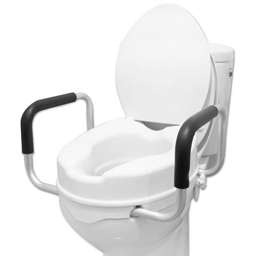 PEPE - Elevador WC Adulto con Reposabrazos (10 cm), Alzador Inodoro con Asas y Tapa, Asiento Adaptador Mayores, Blanco