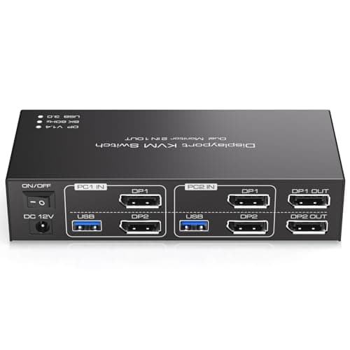 TJCXELE 8K60Hz Displayport KVM Switch 2 Monitores Conmutador KVM Dual Monitor 4K120Hz DP 1.4 Para 2- Ordenadores que comparten 4 Periféricos USB 3.0 y 2 Monitores Admite Modo Copy & Extend