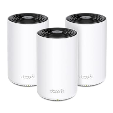 TP-Link Deco XE75 Pro(3-Pack) - WiFi AI Mesh AXE5400, WiFi 6E, 1X Puerto 2.5 Gbps,2X Puerto 1G, Banda 6GHz, Ancho Canal de 160MHz,Cobertura WiFi de 668 m2, Fácil Instalación,hasta 200 Dispositivos