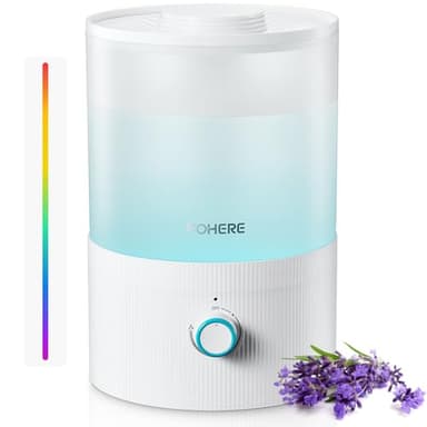 FOHERE Humidificadores para dormitorios, humidificador 3.2L de llenado superior para habitaciones de bebés y plantas, difusor de aceites esenciales 2 en 1 con luz de 7 colores, silencioso, blanco