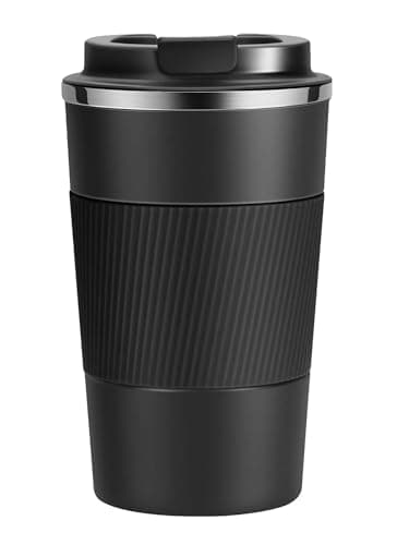 SLOSH Taza Termica de Café para Llevar de Viaje Vaso Termo Cafe Termico de Acero Inoxidable Reutilizables sin BPA de Automóvil Coche Hermético Café Frío y Caliente (Negro 380ml)