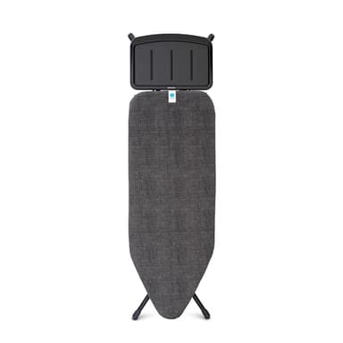 Brabantia - Mesa de Planchar C - con Soporte Sólido Unidad de Vapor - Universal Ajustable - para Diestros y Zurdos - No se Desliza y No Araña - Plegable - Denim Negro - 124x45 cm