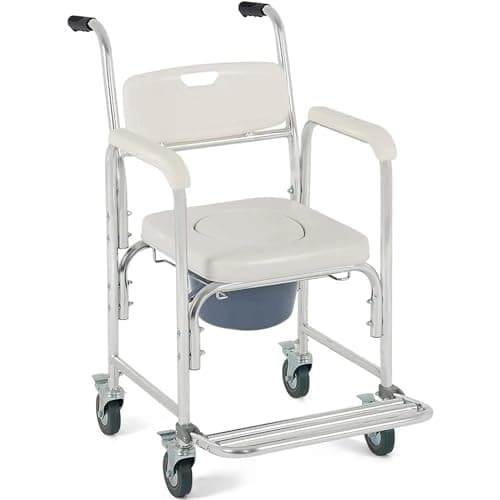 Ortopal Baño Portatil para Adulto 4 en 1 | Silla Ducha Personas Mayores | Inodoro Portatil para Minusvalidos | Silla WC Personas Mayores | Silla de Ruedas con Inodoro Acolchado y Alzador WC Adulto