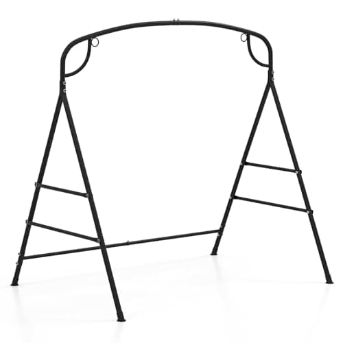 COSTWAY Soporte Hamaca en Forma A, Soporte Columpio de Metal, Carga Máxima de 300 Kg, Soporte Silla Colgante Patio Terraza Balcón Jardín, 180 x 133 x 182 cm (2 Anillos)