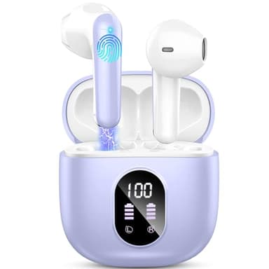 Drsaec Auriculares Inalambricos, Auriculares Bluetooth 5.3 HiFi Estéreo, 50H Cascos Inalambricos Bluetooth con 4 HD Mic,2024 Audifonos Inalambricos Cancelacion de Ruido ENC/Pantalla LED//USB-C/Morado