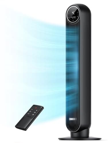 Dreo 20dB ventilador de pie silencioso, ventiladores de torre con velocidad de 7,6 m/s, 4 velocidades, rotación de 90°, temporizador de 8 horas, pantalla LED y mando a distancia incluido. negro