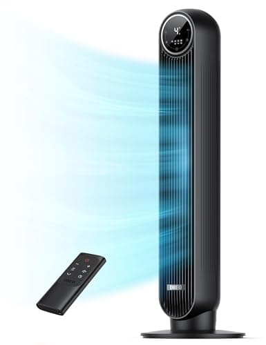Dreo 20dB Ventilador de Pie Silencioso, Ventiladores de Torre con Velocidad de 7,6 m/s, 4 Velocidades, Rotación de 90°, Temporizador de 8 Horas, Pantalla LED y Mando a Distancia Incluido. Negro
