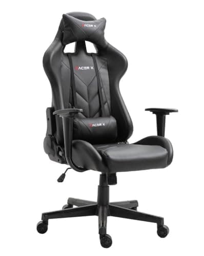 Silla Gaming Racer X Ergonómica Racing Sillón Gamer Profesional Videojuegos,Ordenador, Oficina, Escritorio. Reposabrazos. Cojín Lumbar y Reposacabezas. Giratoria, Regulable en Altura y reclinable.