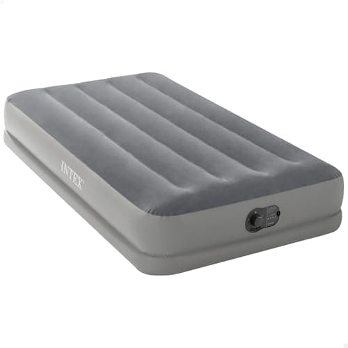 Intex 64112 Colchón hinchable individual Dura Bream Prestige, Cama de aire 99x191x30 cm, Capacidad 1 persona, máx 136Kg, Bomba de inflado incorporada, Colchón inflable Fiber-Tech, Gris