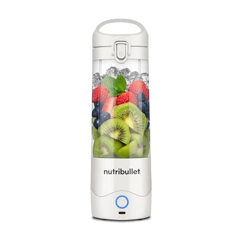 NutriBullet Portable, Batidora personal Portatil y ligera, Batidora eléctrica, Batidora para hacer Smoothies, Batidora multifuncional, vasos de 475ml, Cargador USB-C, blanco, NBP003W