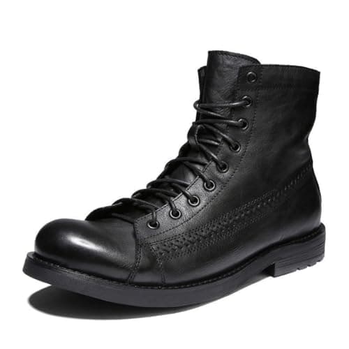 VAVENI Botas de trabajo retro botas de cuero Pu para hombres británicos, 38-48(Negro,44)