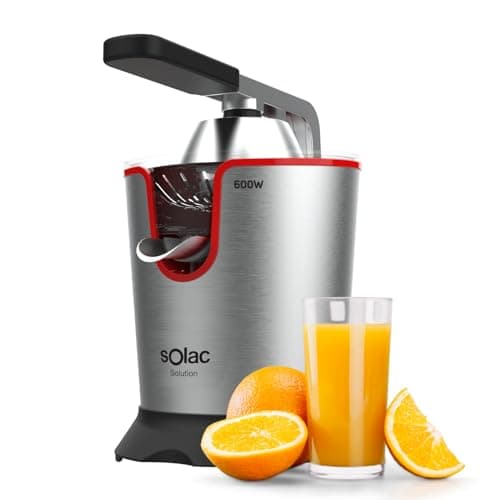 Solac Solution EX6190 - Exprimidor de palanca 600W, motor AC, 2 conos para todos los cítricos, cuerpo y filtro de acero inoxidable, depósito de 0,65L, desmontable, componentes aptos lavavajillas