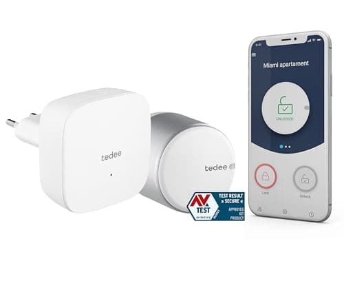tedee Go Cerradura Inteligente Plata, Bluetooth Cerradura Electronica con Bloqueo Automático y App, Certificado AV-TEST (+ Bridge Wifi)