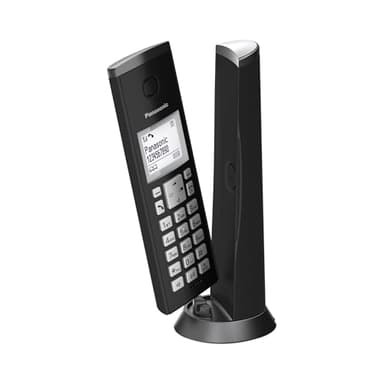 Panasonic KX-TGK210SPB Teléfono Inalámbrico Digital, Unidad Base y Auricular Único, Altavoz Manos Libres, LCD Blanco, Bloqueo de Llamadas Molestas, Imán para Auricular, Negro