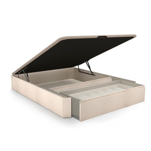 duehome | Luxury Premium, Canapé Abatible con Cajón Zapatero Frontal Extraíble, Acabado en Artico, Medidas: 150 cm (Ancho) x 190 cm (Largo) x 31 cm (Alto)