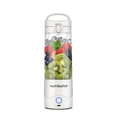 nutribullet Batidora portátil en color blanco, potente hoja extractora, taza de 475 ml, tapa para llevar, cable de carga USB-C y guía del usuario (idioma español no garantizado), ofrece más de 15