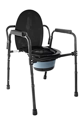 PEPE - Silla WC Personas Mayores con Cubo, Inodoro Portátil Adultos Ajustable, Orinal Adulto, Agujero inodoro, Soporte Negro