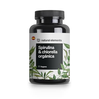 Espirulina y Chlorella orgánica, pastilla,- 500 comprimidos - 2400mg de spirulina + 2400mg de chlorella por dosis diaria - Producto biologico certificado, ensayado en laboratorio, vegano