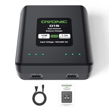 OVONIC D15 - Cargador de batería de polímero de litio (doble canal, 1,2 A, 15 W, para 1S-3S LiPo Life LiHv