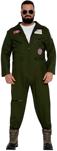 FIESTAS GUIRCA | Disfraz de Piloto de Caza Adulto (48-50/M) - Mono para Hombres - Disfraces de Militares y Aviadores para Fiestas de Cine, Halloween y Carnaval - Ideal para Adultos - Verde