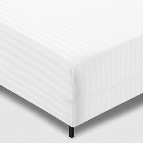 Super Mundo - Funda de colchón con Cremallera 90x190 cm / 90x200 cm, Protector de colchón, Transpirable antiacaros Absorbente, Blanco Rayas (Cama 90)