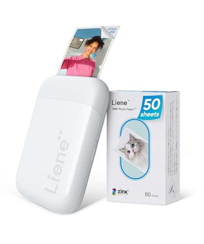 Liene Mini Impresora Fotográfica instantánea, Bluetooth Impresora Movil Portatil con 50 Zink Papeles Fotográfico Adhesivos, 2x3, para iOS/Android Smartphone, Blanco