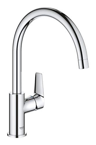 GROHE BauEdge - Grifo mezclador de cocina monomando (instalación monobloque, caño alto, área giratoria 360, cartucho de cerámica de 28 mm, colas de 3/8"), tamaño 332 mm, cromo, 31367001