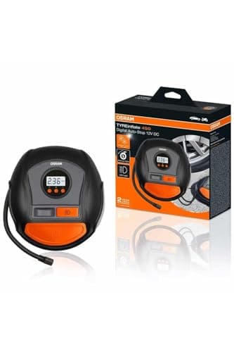 OSRAM TYREinflate 450, inflador de neumáticos con pantalla digital y luz LED, compresor de aire portátil de 12V para neumáticos de coche, alimentación mediante mechero, inflado de neumáticos en 3,5min
