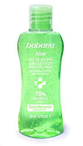 Babaria - Gel de Manos Antiséptico Aloe, Desinfectante, con Aloe y Jojoba, Protege, Cuida e Hidrata la Piel, con Perfume Floral, 70% de Alcohol, Sin Aclarar - 50 ml